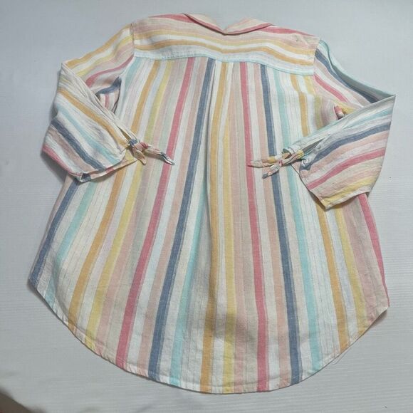 Chico’s Linen Hana Stripe Linen Blend Button Front Shirt Size 1 US Medium - Picture 8 of 9
